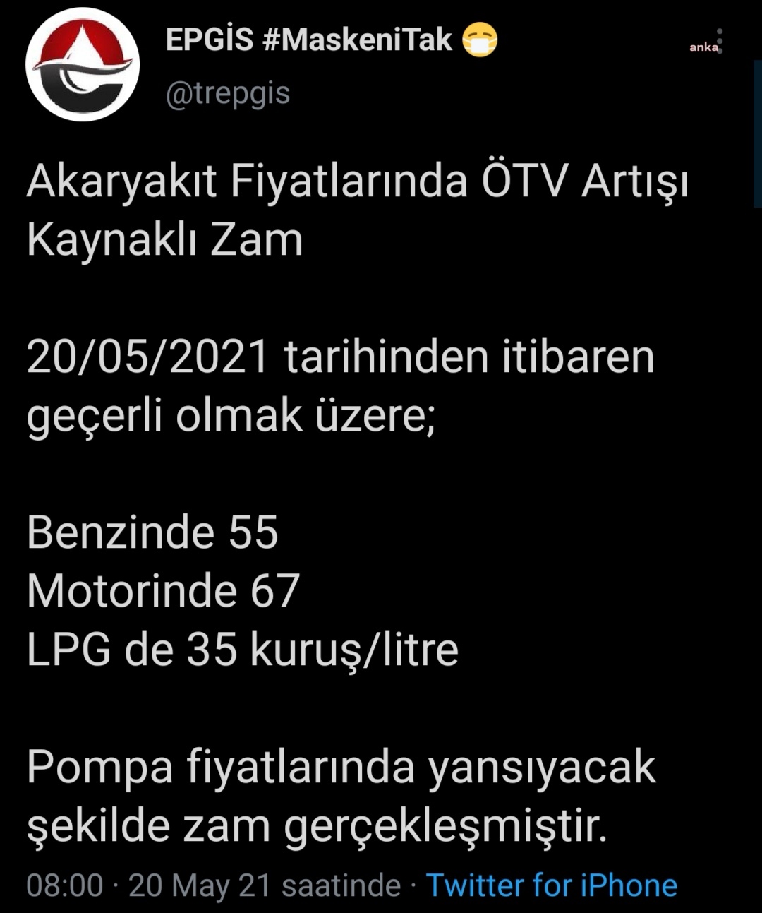 AKARYAKITTA VERGİ ZAMMI