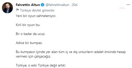 İLETİŞİM BAŞKANI FAHRETTİN ALTUN: "YENİ BİR OYUN SAHNELENİYOR"