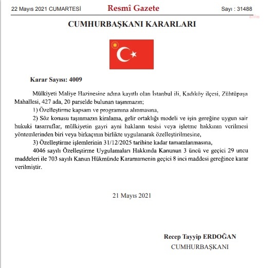 FENERBAHÇE ADASI'NDAKİ ARAZİ İÇİN ÖZELLEŞTİRME KARARI ÇIKTI