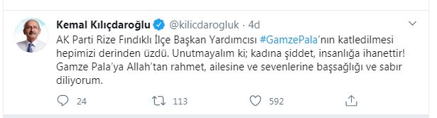 KILIÇDAROĞLU, AKP’Lİ PALA’NIN ÖLDÜRÜLMESİNE TEPKİ GÖSTERDİ: KADINA ŞİDDET, İNSANLIĞA İHANETTİR