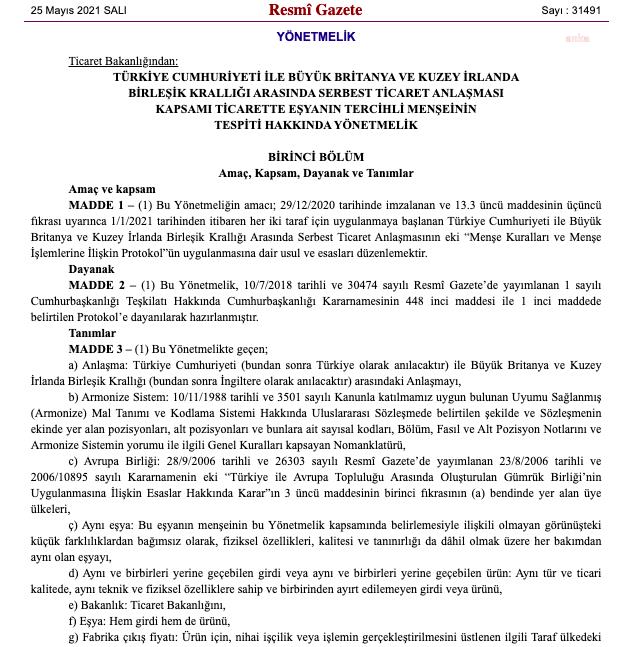 İNGİLTERE'DEN GETİRİLECEK BİN 200 EUROYU GEÇMEYEN ÜRÜNLERDE MENŞE BEYANI ARANMAYACAK