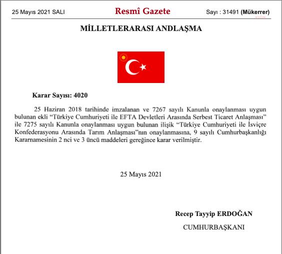 İSVİÇRE’DEN GÜMRÜKSÜZ “ROKFOR” ALINACAK