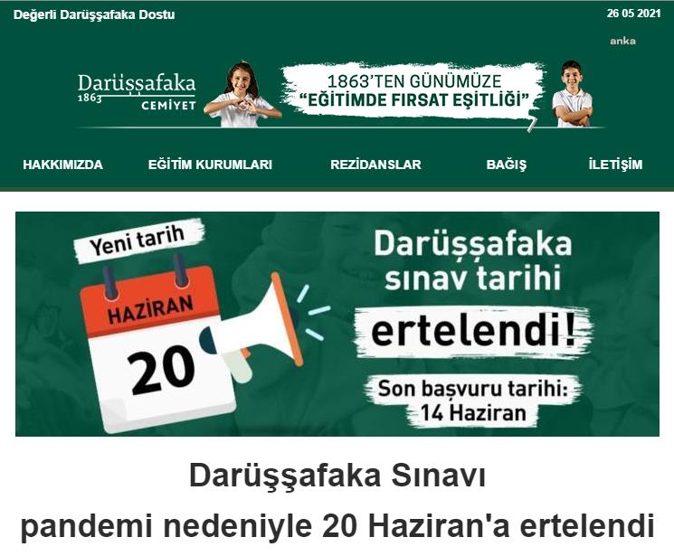 DARÜŞŞAFAKA’YA GİRİŞ SINAVI PANDEMİ NEDENİYLE ERTELENDİ