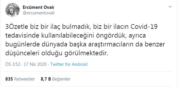 PROF. DR. OVALI’DAN YENİ AÇIKLAMA: BİZ İLAÇ BULMADIK
