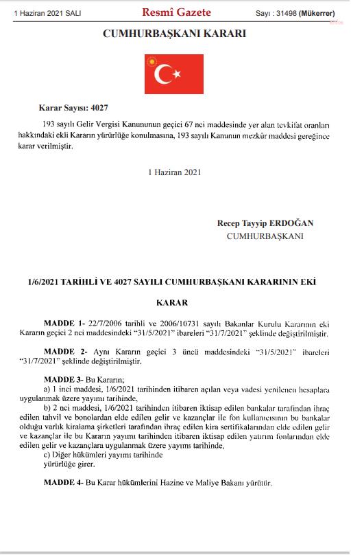 STOPAJ DESTEĞİ 31 TEMMUZ’A KADAR UZATILDI