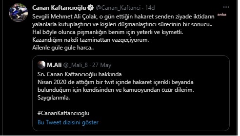 KAFTANCIOĞLU, KENDİSİNE HAKARET EDEN BİR KİŞİDEN KAZANDIĞI TAZMİNATI ALMAKTAN VAZGEÇTİ