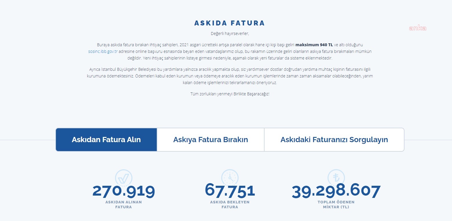İBB’NİN ASKIDA FATURA UYGULAMASINA BİR ÖDÜL DAHA