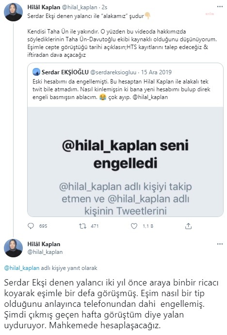 PEKER'İN VİDEOSUNU YAYINLADIĞI SERDAR EKŞİ’NİN “PELİKANIN BAŞI” İDDİASINA HİLAL KAPLAN’DAN YANIT: “DAVA AÇACAĞIZ”