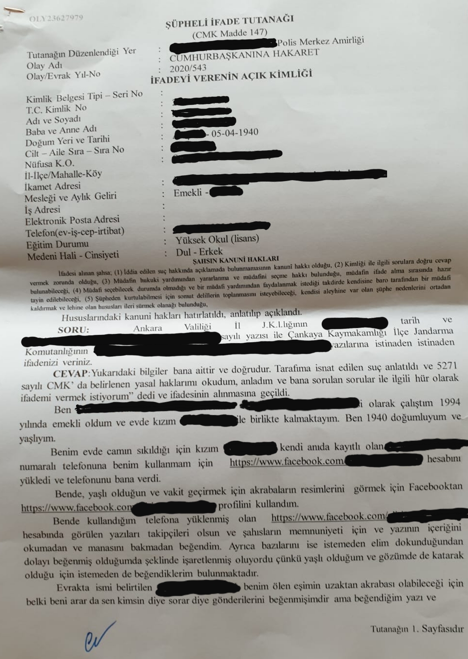 YANLIŞLIKLA BEĞENİ YAPTI, 80 YAŞINDA KARAKOLLUK OLDU