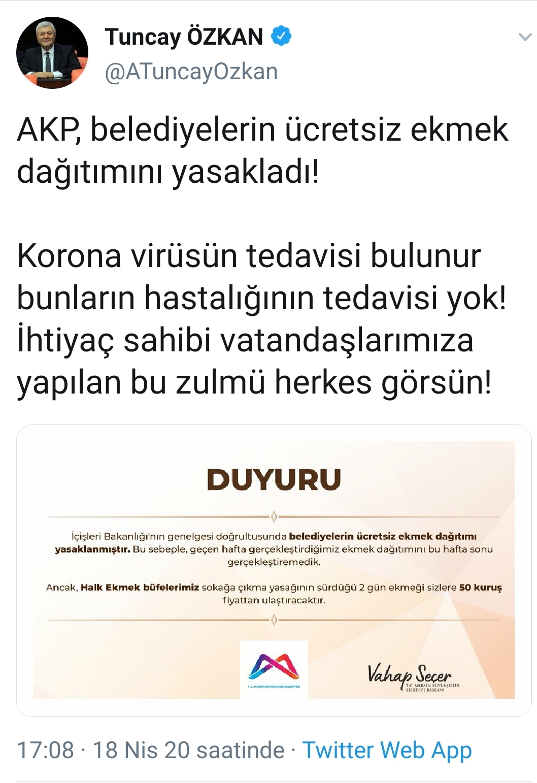 CHP'Lİ ÖZKAN DUYURDU: "AKP, BELEDİYELERİN ÜCRETSİZ EKMEK DAĞITIMINI YASAKLADI!"