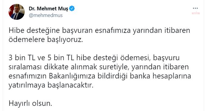 ESNAFA HİBE DESTEĞİ ÖDEMELERİ YARIN BAŞLIYOR