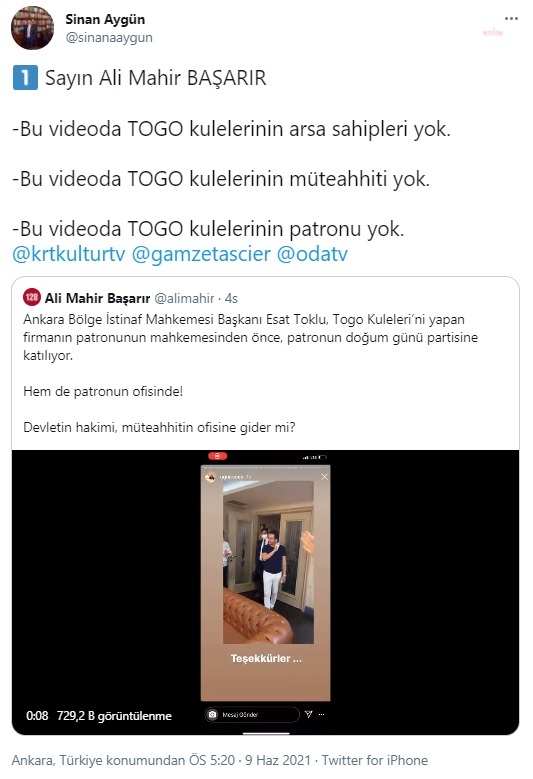 SİNAN AYGÜN: "BU VİDEODA TOGO KULELERİNİN PATRONU YOK"