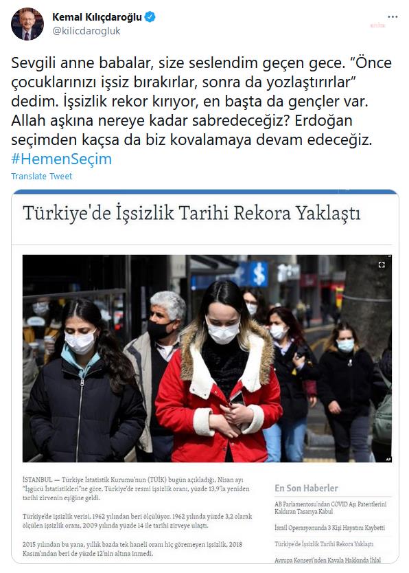 KILIÇDAROĞLU'NDAN İŞSİZLİK TEPKİSİ: NEREYE KADAR SABREDECEĞİZ?