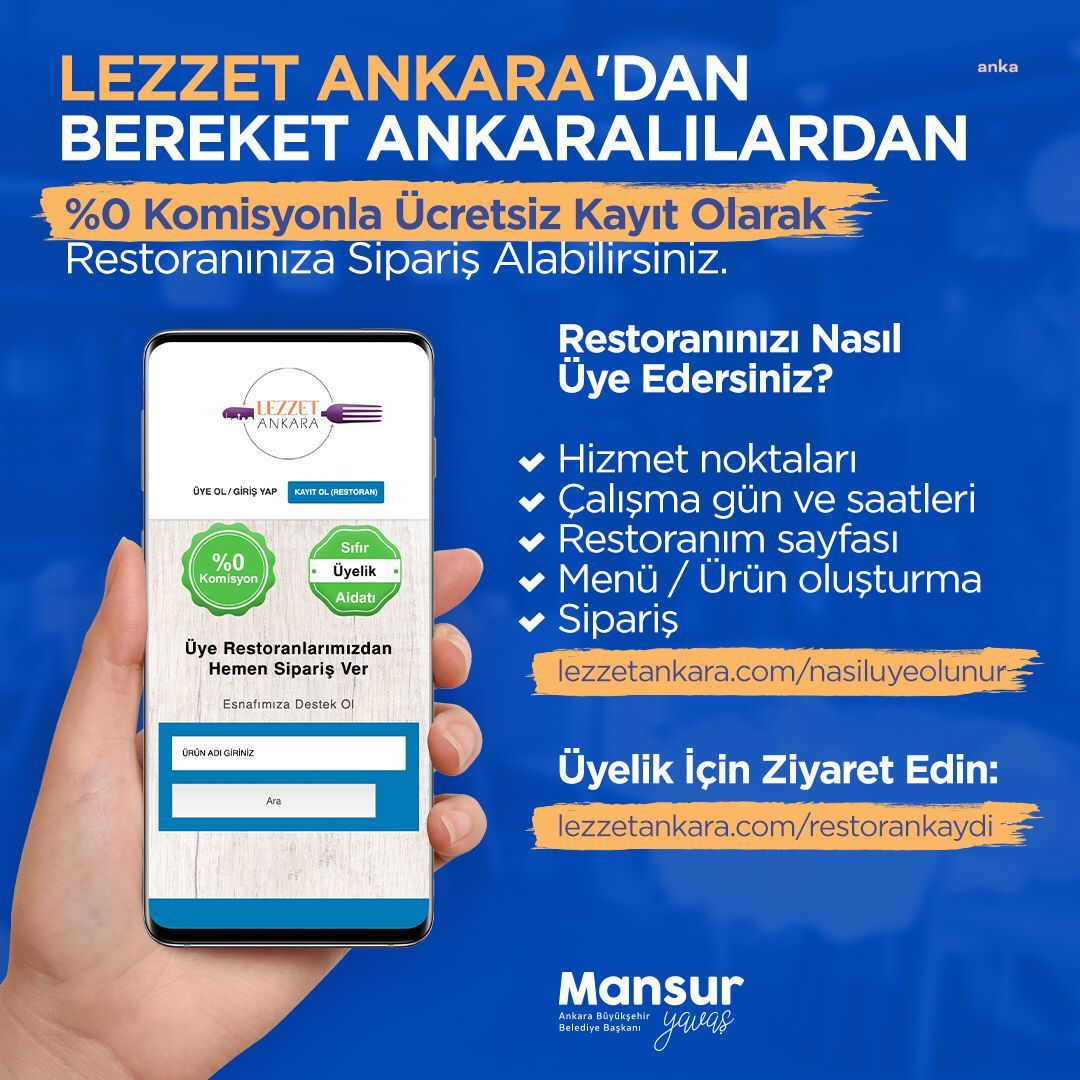 ANKARA BÜYÜKŞEHİR BELEDİYESİ'NDEN "ESNAFA DESTEK" UYGULAMASI: "LEZZET ANKARA"