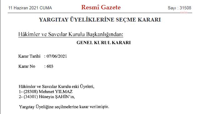 İKİ HSK ÜYESİ YARGITAY'A SEÇİLDİ