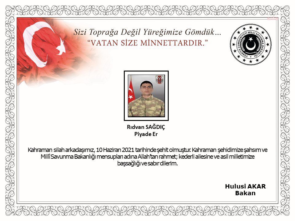 MSB: NUSAYBİN'DE 1 ASKER ŞEHİT OLDU