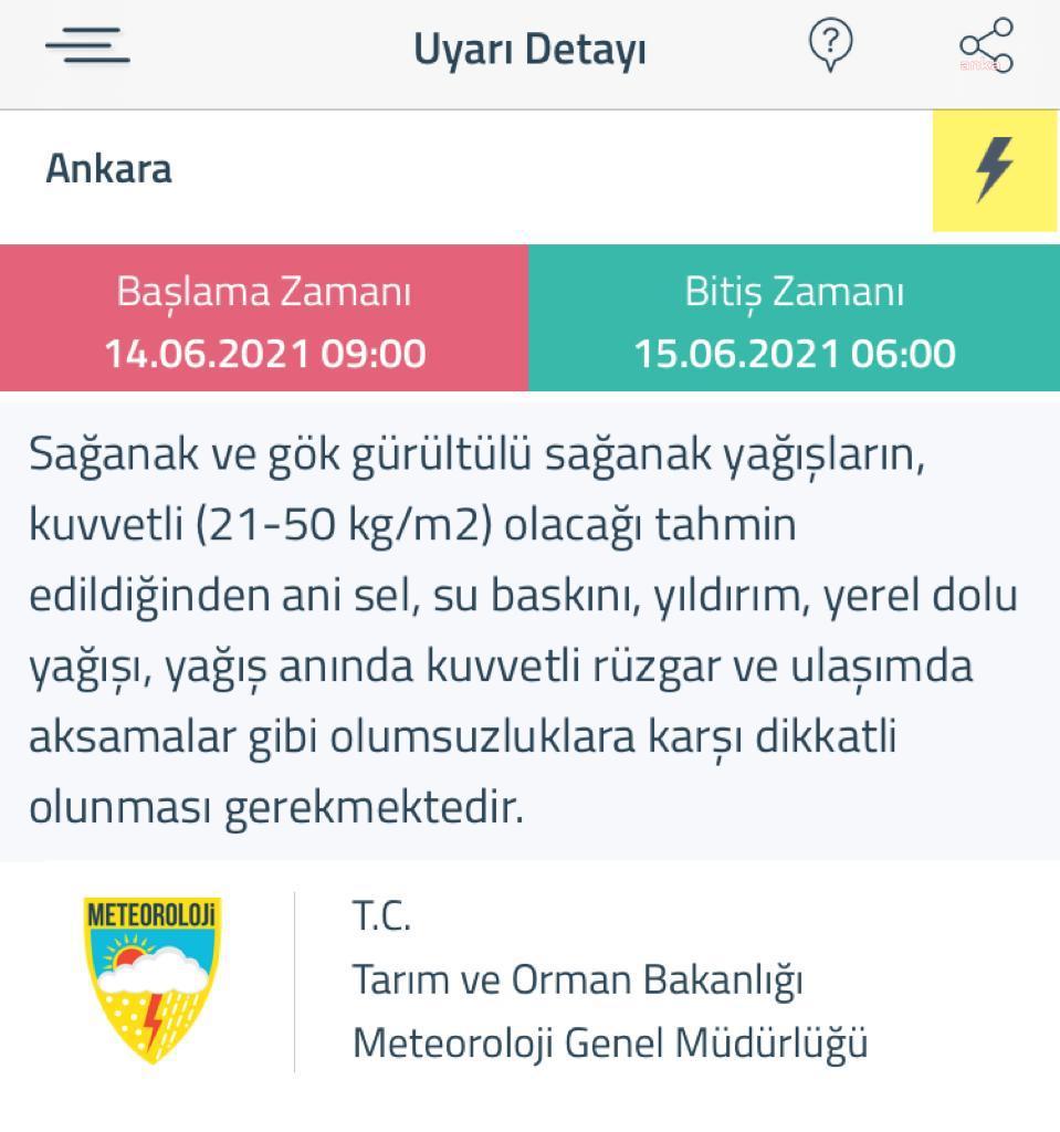ANKARA İÇİN YARIN TAM GÜN KUVVETLİ YAĞIŞ UYARISI YAPILDI