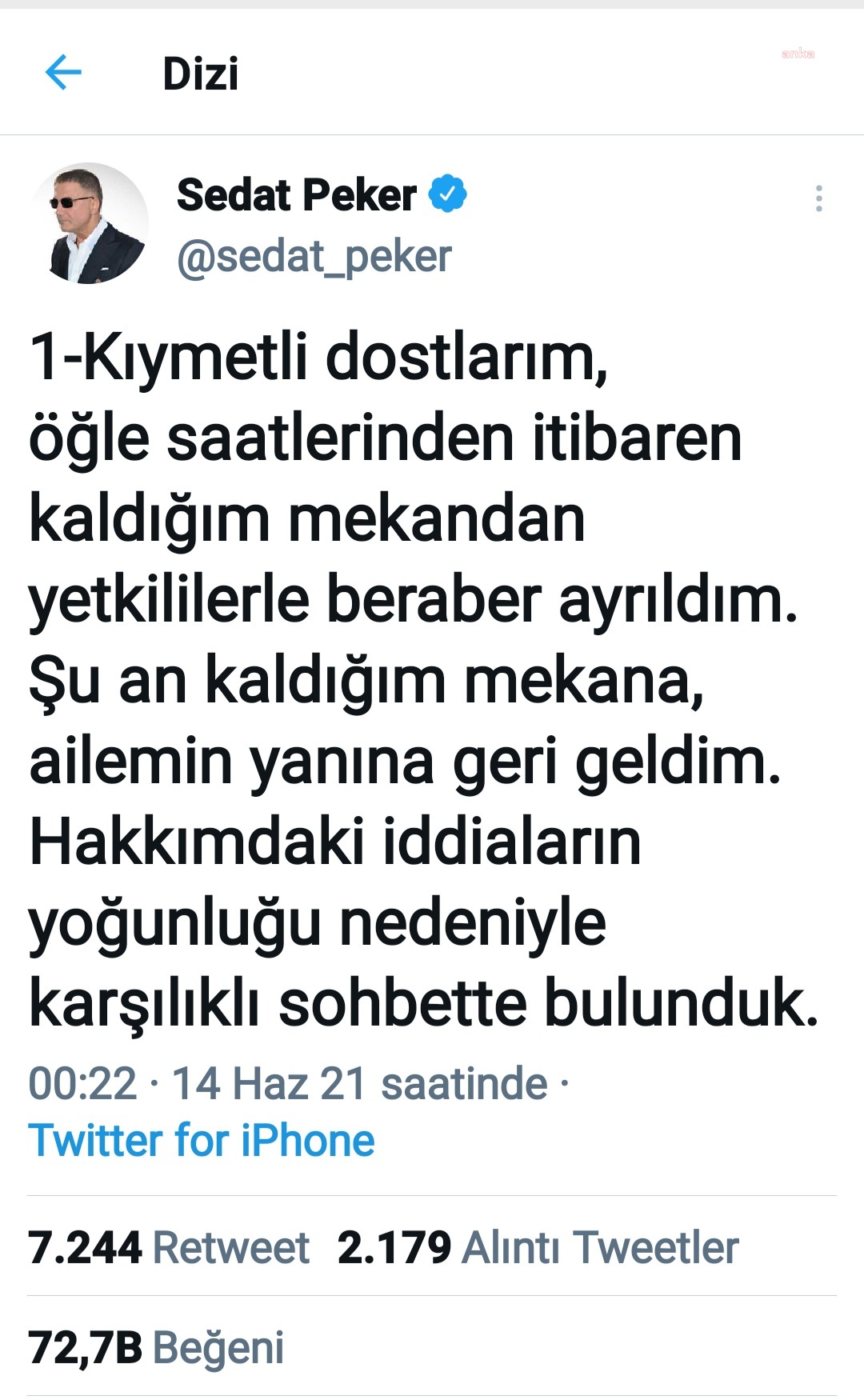 ORGANİZE SUÇ ÖRGÜTÜ LİDERİ SEDAT PEKER: YAKALANMADIM