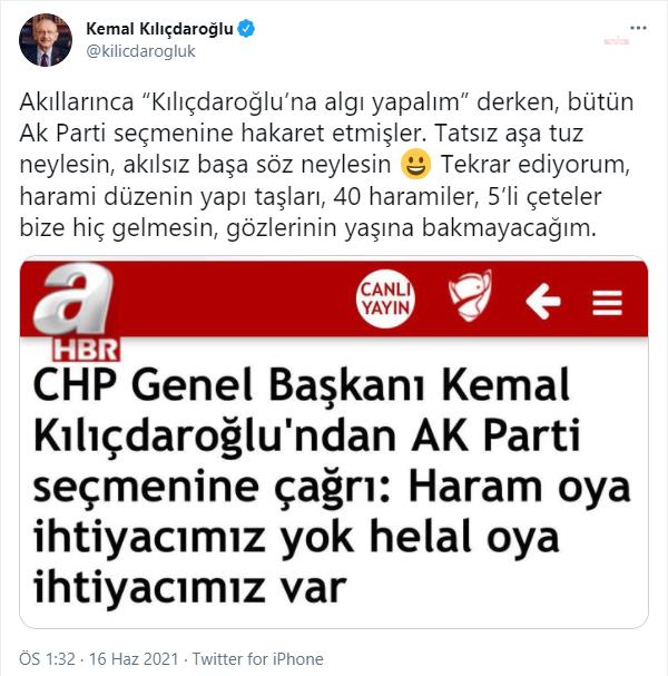 KILIÇDAROĞLU: "BEŞLİ ÇETELER BİZE HİÇ GELMESİN, GÖZLERİNİN YAŞINA BAKMAYACAĞIM"