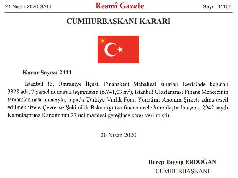 FİNANS MERKEZİ İÇİN KAMULAŞTIRMA YAPILDI