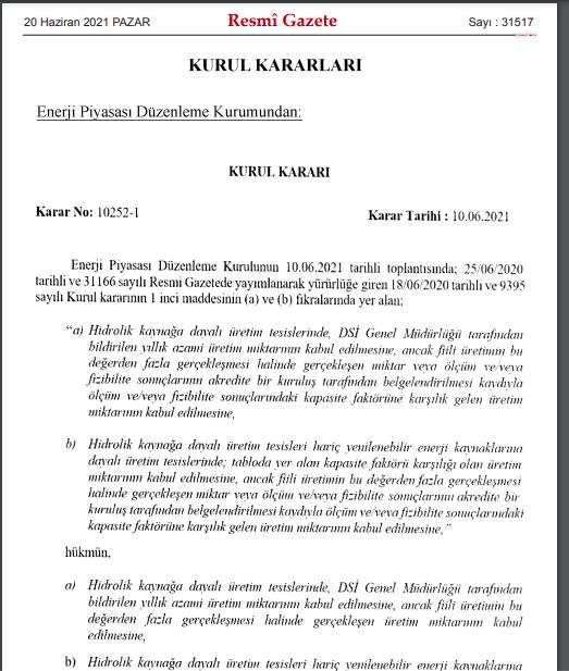 EPDK: HİDROLİK KAYNAĞA DAYALI FAZLA ÜRETİMİ AKREDİTE KURUM ÖLÇMEYECEK