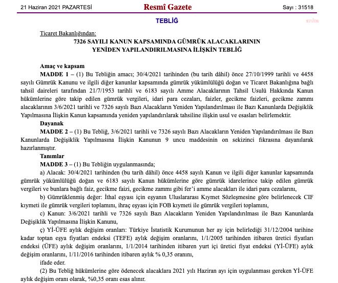 GÜMRÜK VERGİ VE CEZALARINDA YAPILANDIRMA RESMİ GAZETE’DE