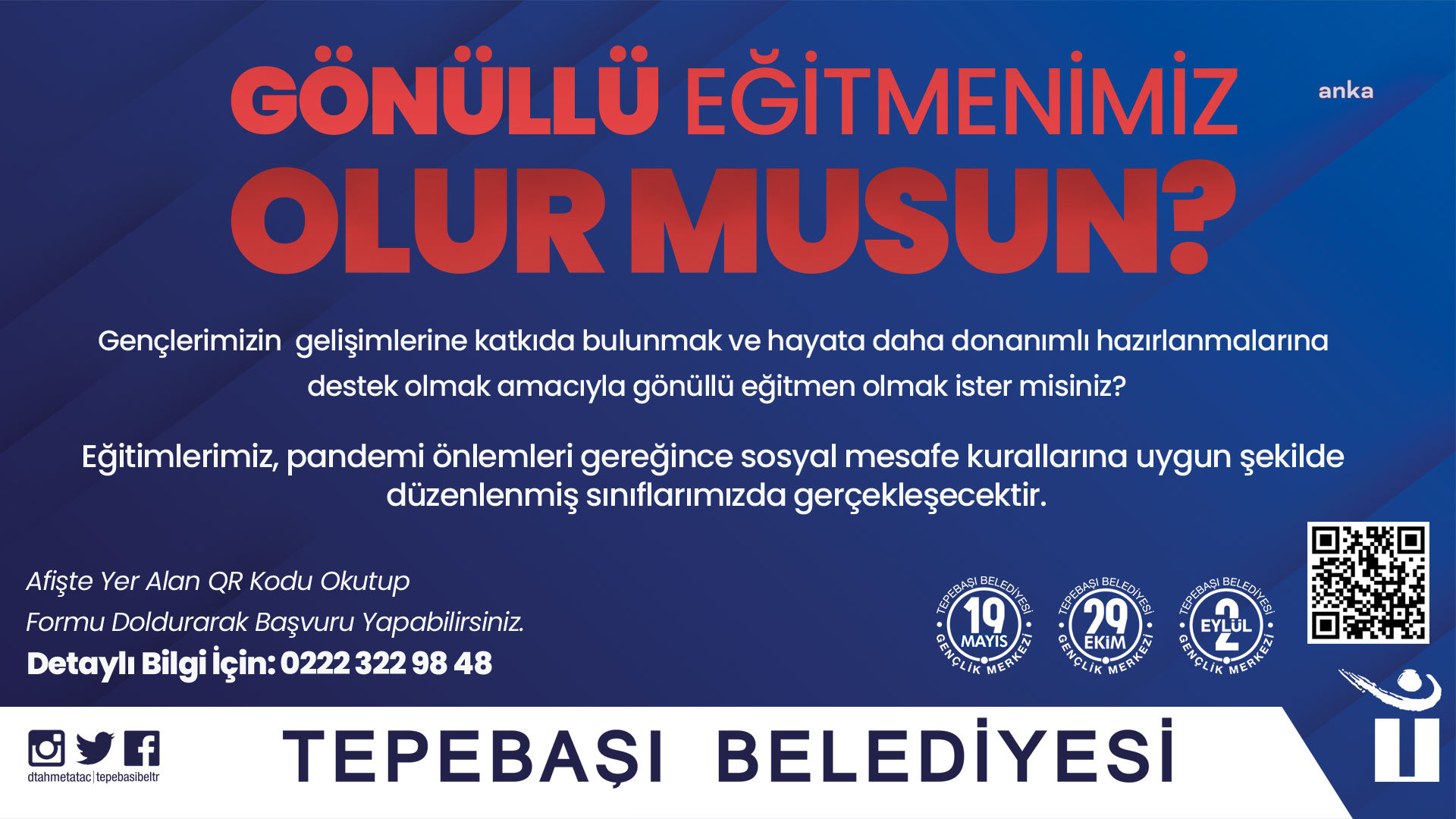 Tepebaşı Belediyesi Gençlik Merkezleri gönüllü eğitmenlerini arıyor