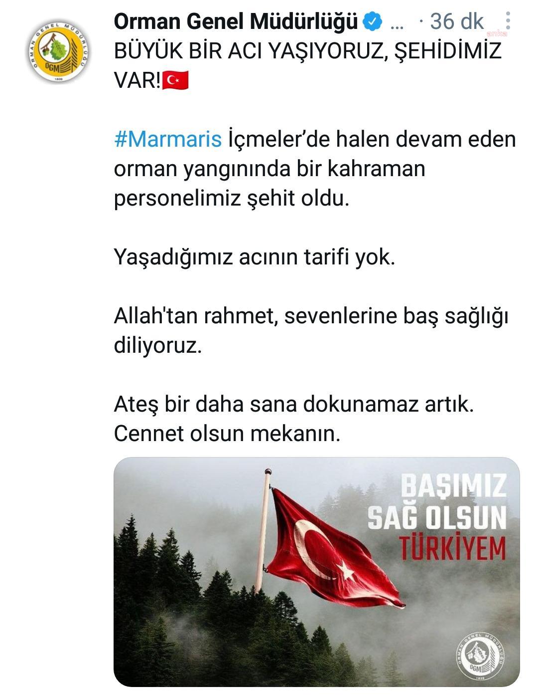 MARMARİS ORMAN YANGININDAN KÖTÜ HABER: 1 PERSONEL ŞEHİT OLDU
