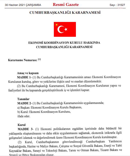 EKONOMİ KOORDİNASYON KURULU VE FİYAT İSTİKRARI KOMİTESİ KURULDU