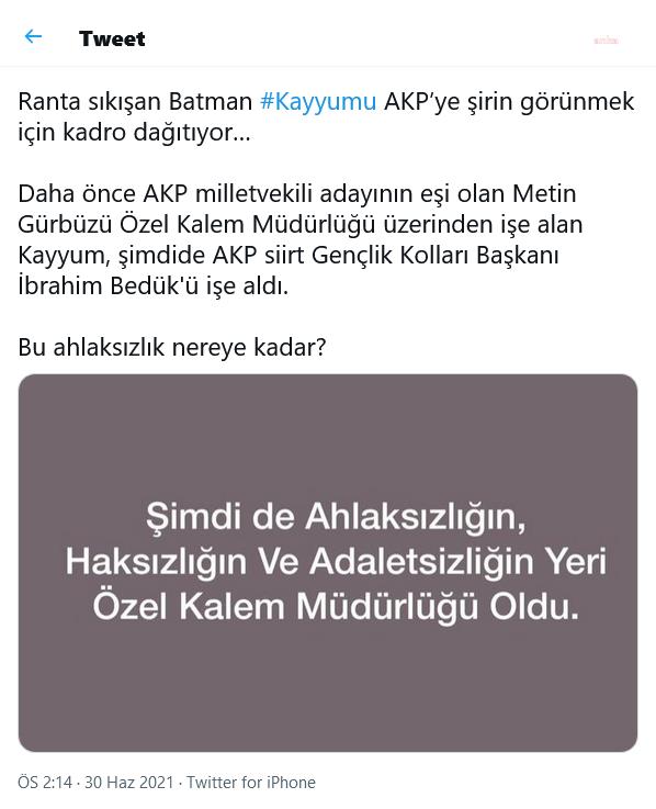 GÖREVDEN ALINAN HDP'Lİ BATMAN BELEDİYE BAŞKANINDAN, KAYYUM YÖNETİMİNE TEPKİ