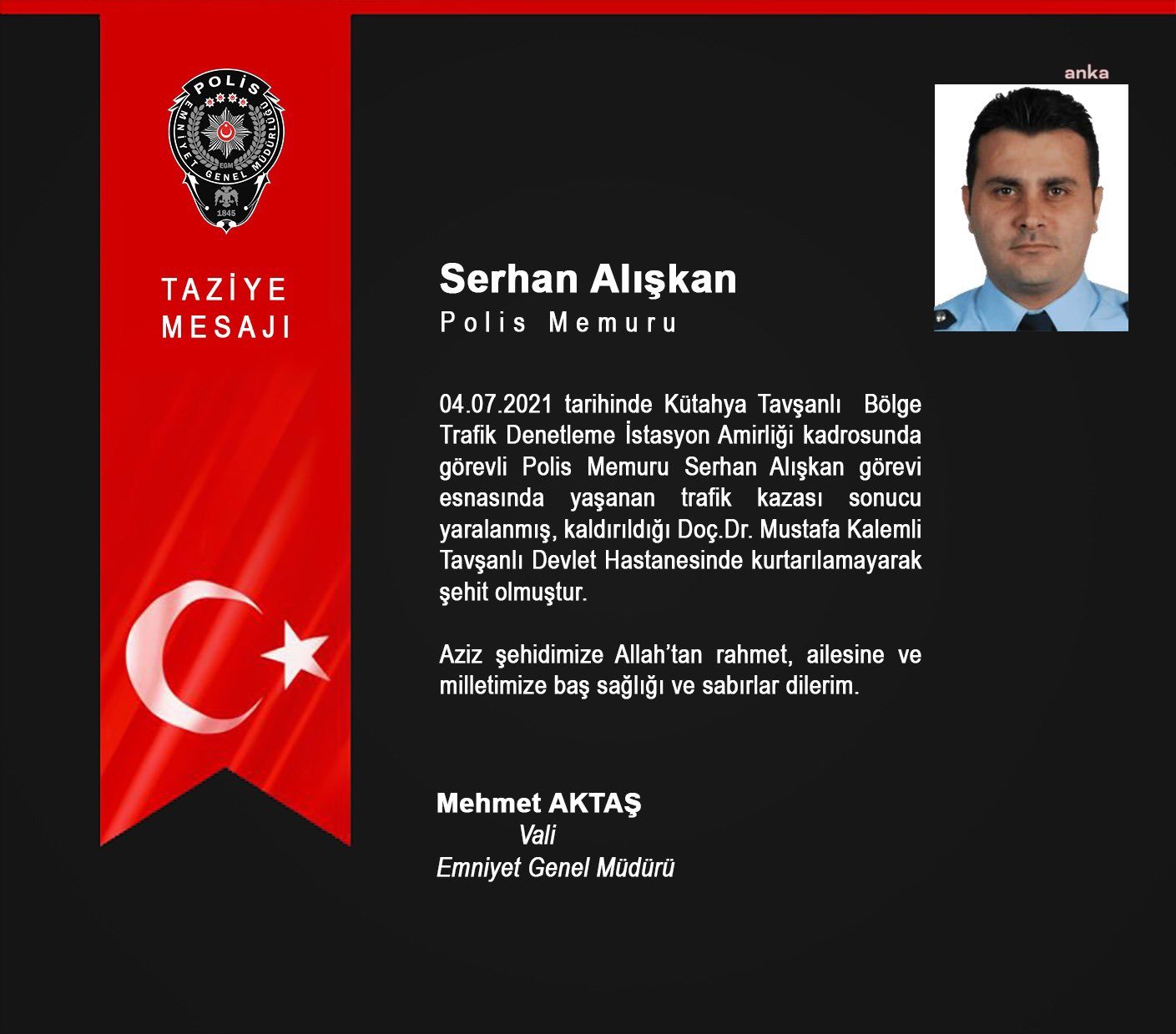 POLİS MEMURU SERHAN ALIŞKAN ŞEHİT OLDU