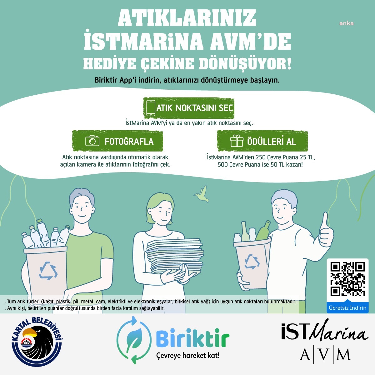 KARTAL’DA TOPLANAN ATIKLAR HEDİYE ÇEKİNE DÖNÜŞÜYOR