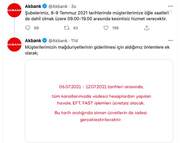 AKBANK’TA HİZMETLER AÇILDI; İKİ GÜN SAAT 19.00’A KADAR ŞUBELER AÇIK OLACAK