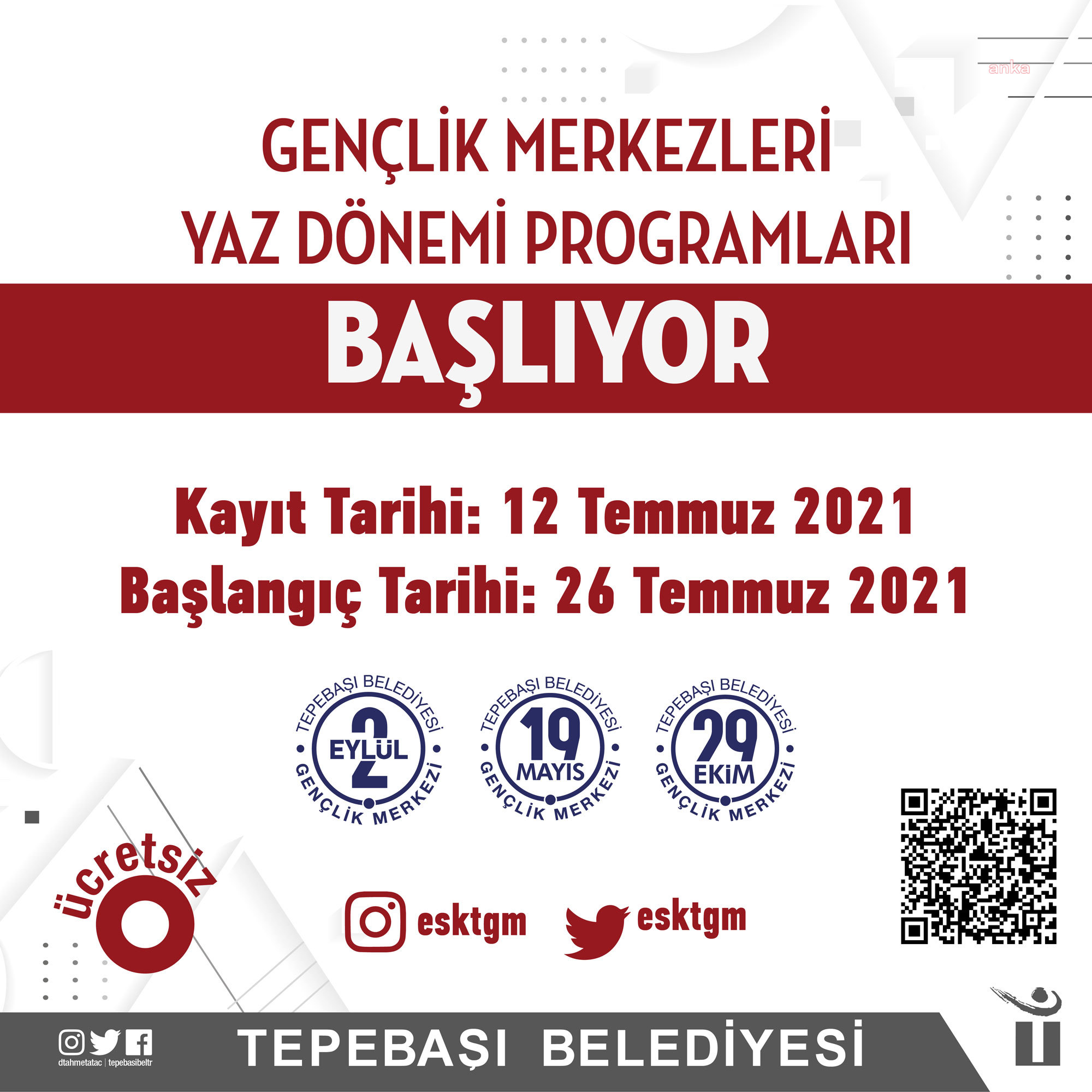 TEPEBAŞI BELEDİYESİ'NİN GENÇLİK MERKEZLERİ'NDE YAZ DÖNEMİ PROGRAMLARI BAŞLIYOR