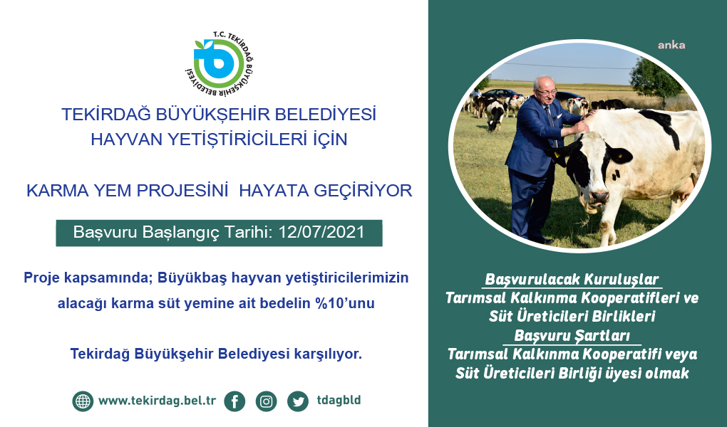 TEKİRDAĞ'DA HAYVAN YETİŞTİRİCİLERİ İÇİN KARMA YEM PROJESİ HAYATA GEÇİYOR