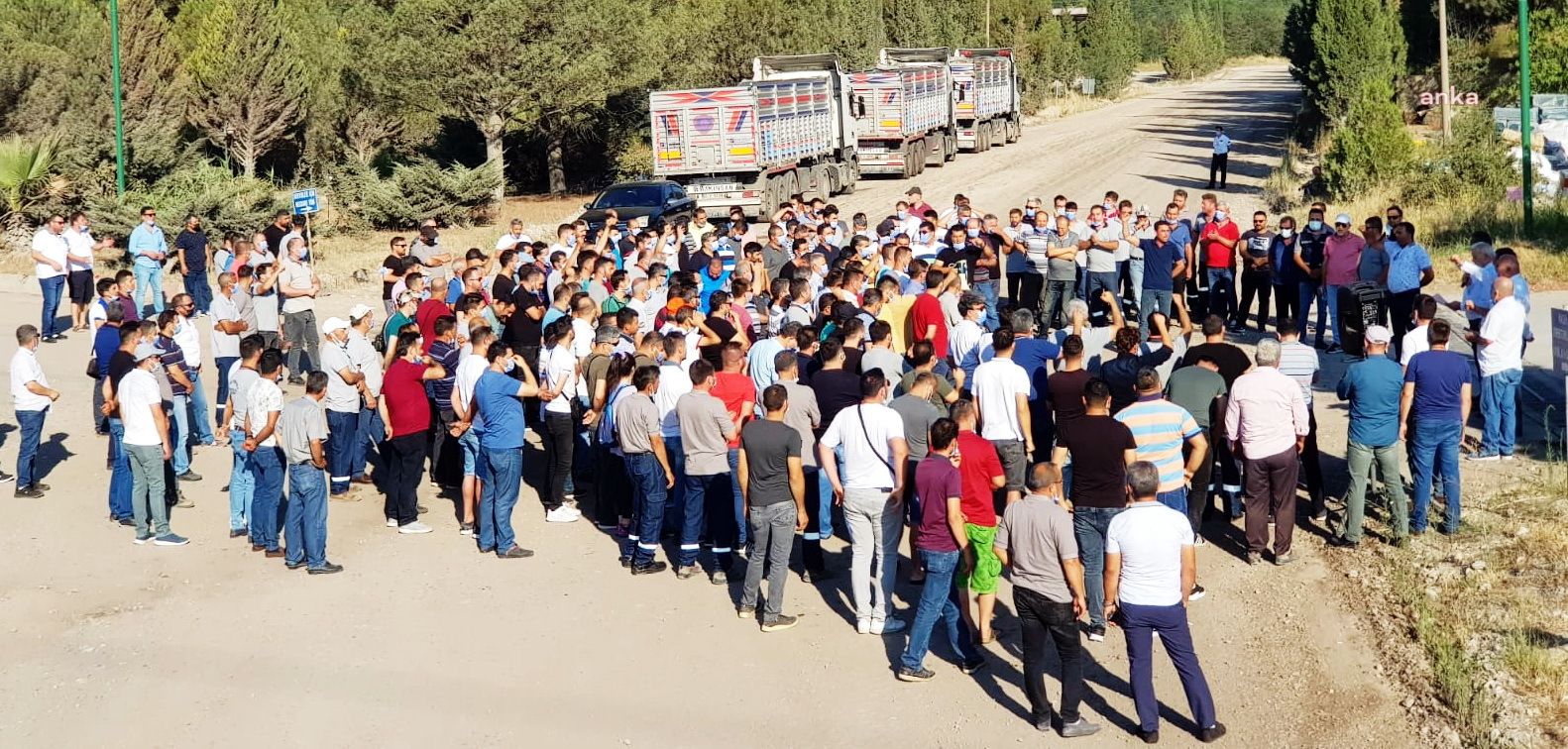 MADEN İŞÇİLERİ YATAĞAN’DA İŞVERENİN 400 İŞÇİYİ ÜCRETSİZ İZNE ÇIKARMA KARARINI PROTESTO ETTİ