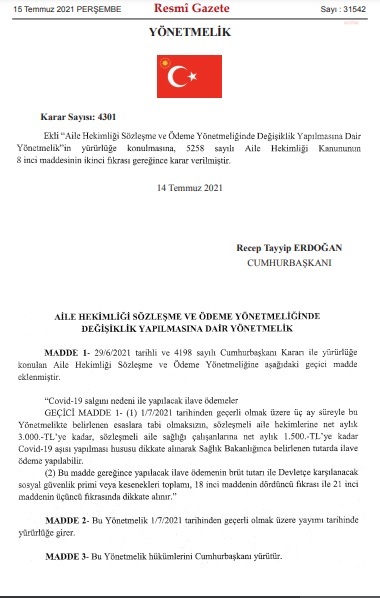 AİLE HEKİMLERİNE AŞI NEDENİYLE EK ÖDEME YAPILACAK