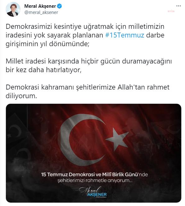 SİYASİ PARTİ GENEL BAŞKANLARI, 15 TEMMUZ ŞEHİTLERİNİ MESAJLA ANDI