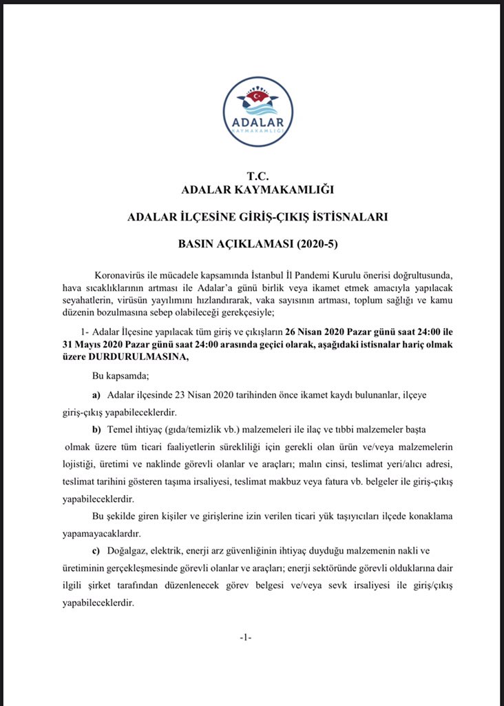 ADALARA GİRİŞ ÇIKIŞLAR SINIRLANDIRILDI