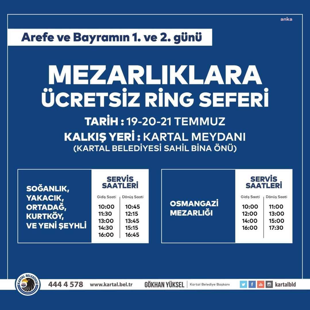 KARTAL BELEDİYESİ, BAYRAMDA MEZARLIK ZİYARETLERİ İÇİN ÜCRETSİZ ARAÇ TAHSİS ETTİ