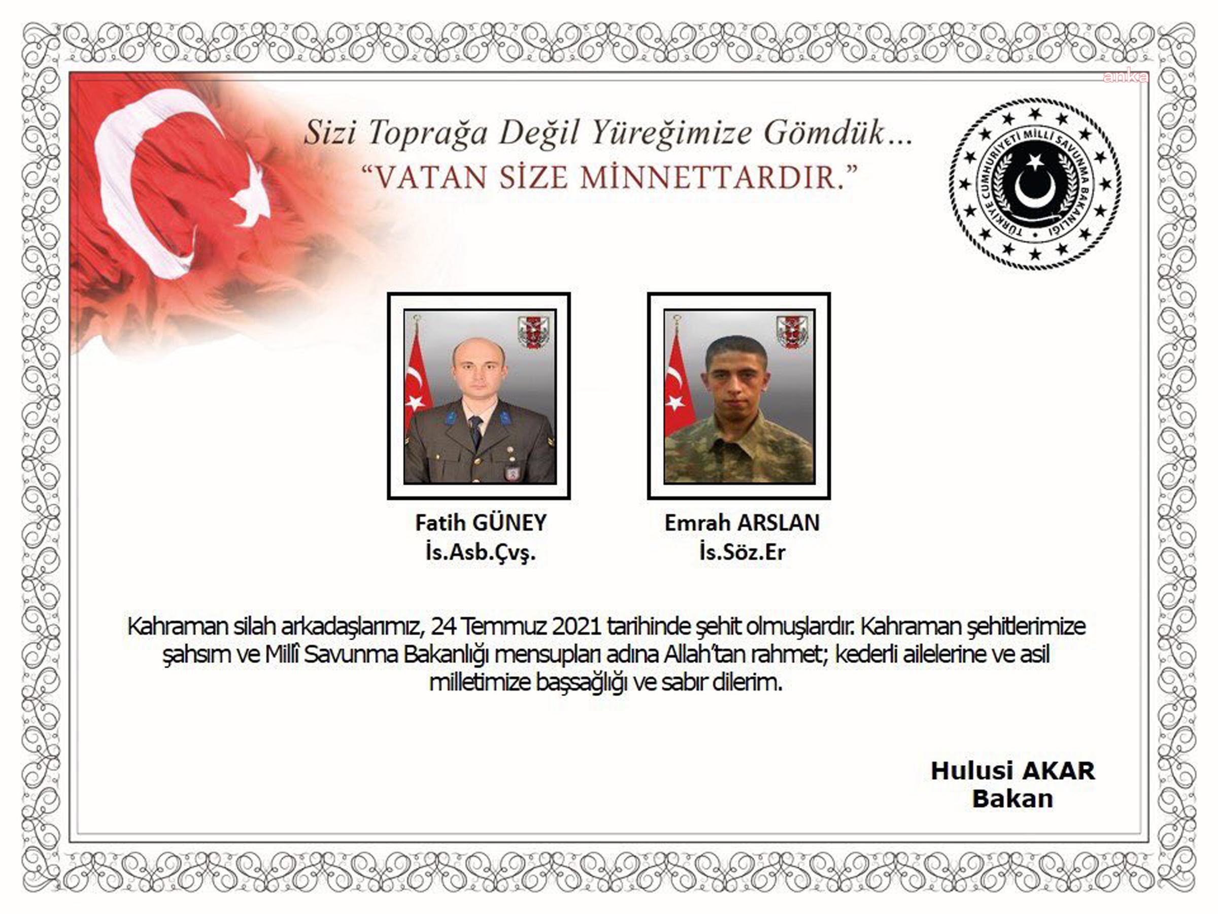 ŞEHİTLER MEMLEKETLERİNE UĞURLANDI