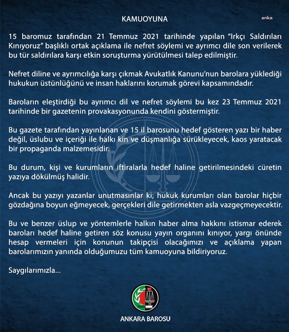 48 BARO BAŞKANINDAN ORTAK AÇIKLAMA: BAROLARIMIZIN YANINDAYIZ