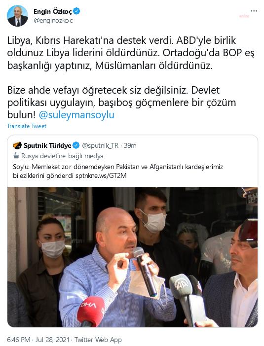 ENGİN ÖZKOÇ'TAN BAKAN SOYLU'YA YANIT: BİZE AHDE VEFAYI ÖĞRETECEK SİZ DEĞİLSİNİZ