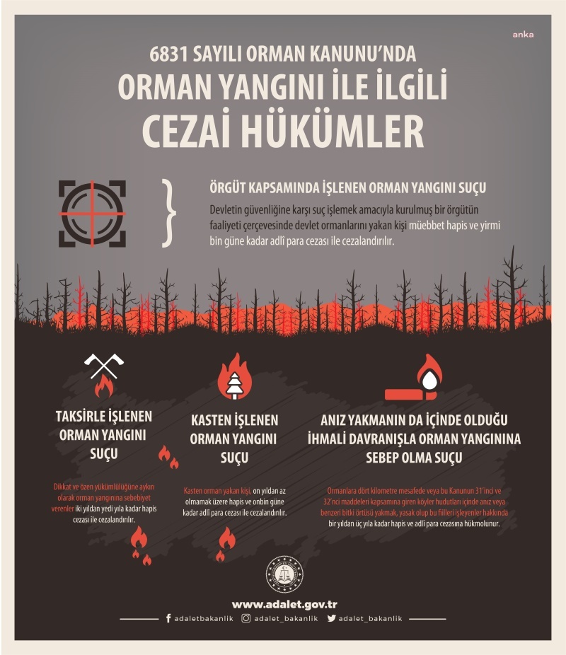 ADALET BAKANLIĞI ORMANLARI YAKMANIN CEZALARINI DUYURDU: MÜEBBET HAPSE KADAR CEZASI VAR