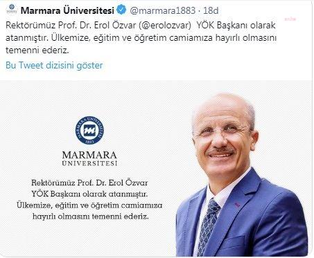 MARMARA ÜNİVERSİTESİ YENİ YÖK BAŞKANI'NI 'AÇIKLADI', PAYLAŞIM KISA SÜRE SONRA SİLİNDİ