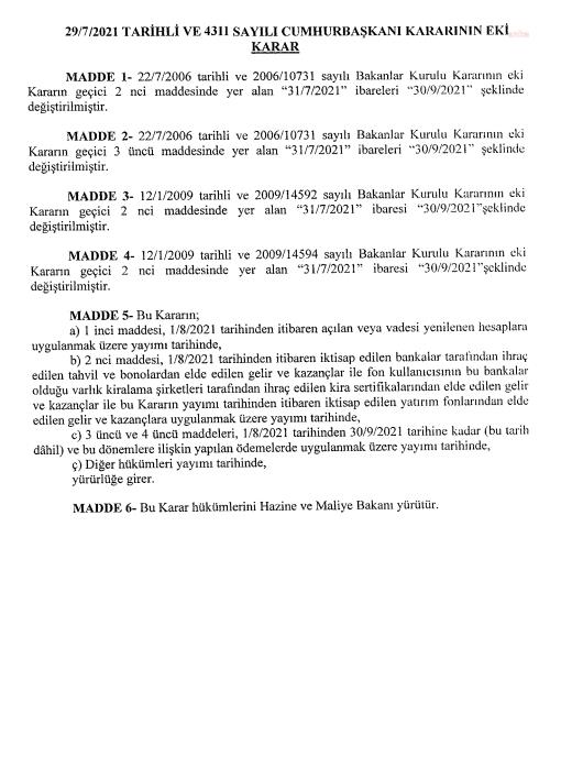 TÜRK LİRASI MEVDUAT DESTEĞİ UZATILDI
