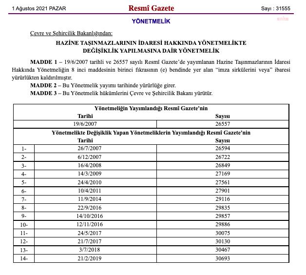KAMUYA AİT TAŞINMAZLARIN YATIRIMLARA TAHSİSİNDE İMZA SİRKÜSÜ TALEP EDİLMEYECEK