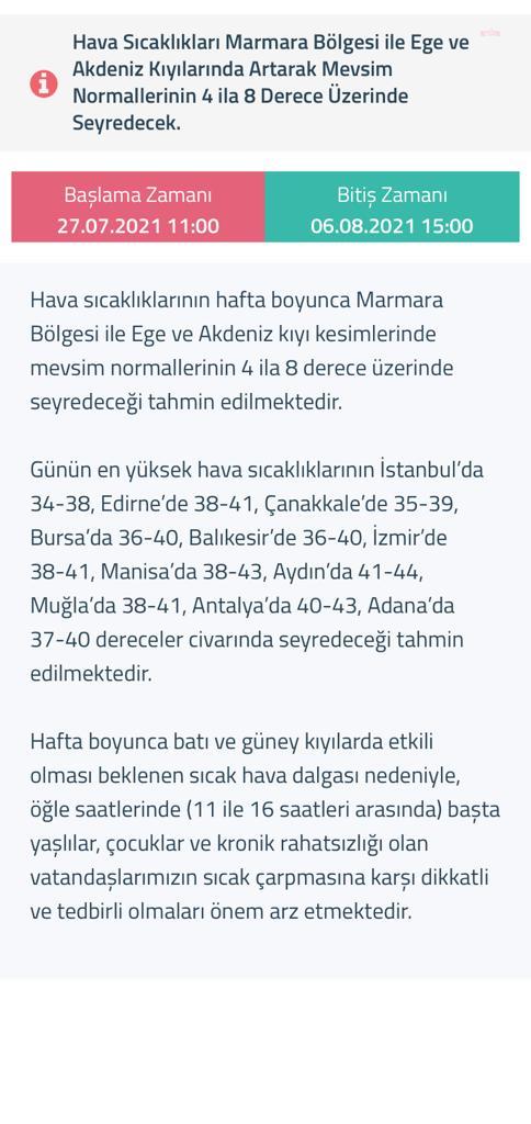 METEOROLOJİ UYARDI: "HAVA SICAKLIĞI, MEVSİM NORMALLERİNİN 4-8 DERECE ÜZERİNE ÇIKACAK"