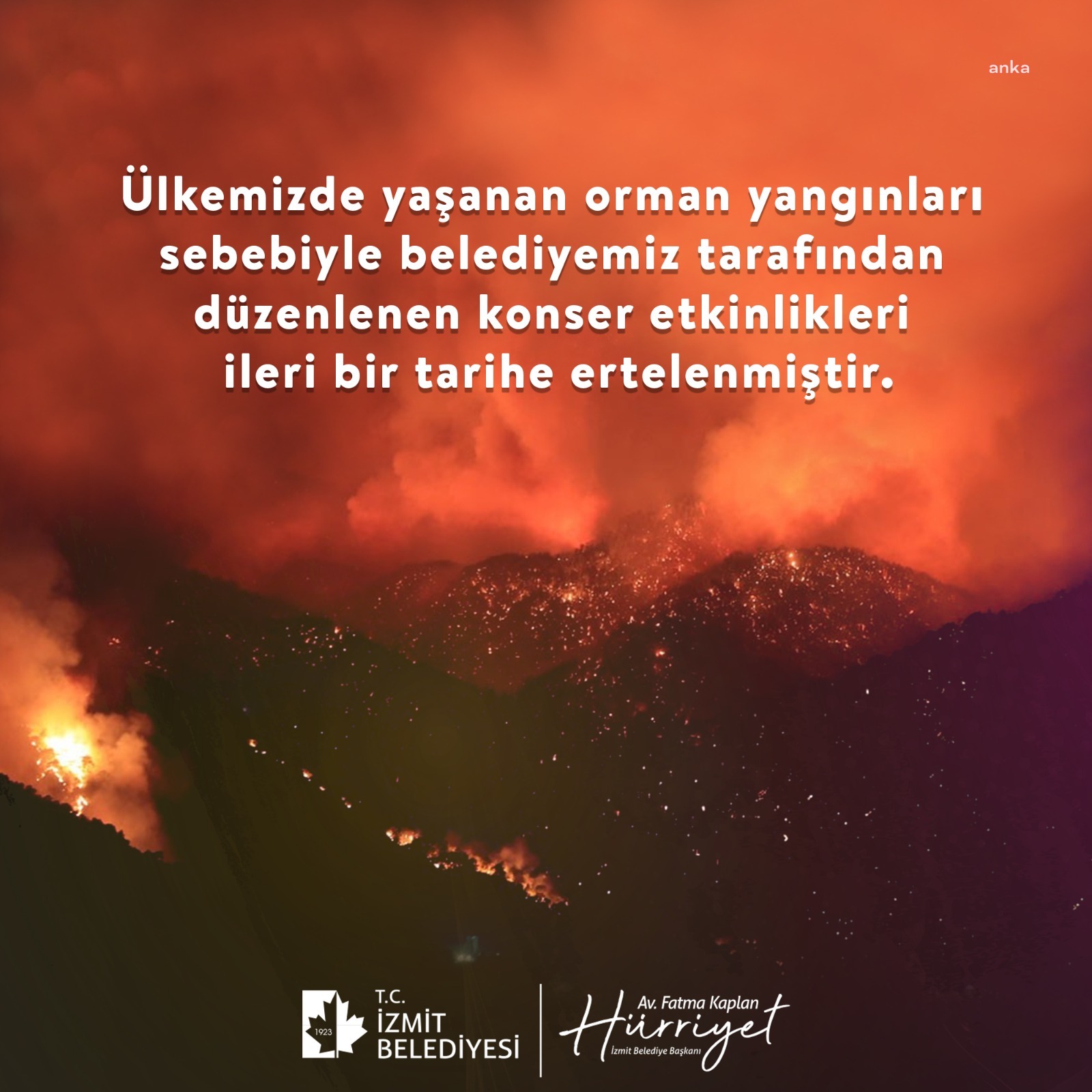 İZMİT BELEDİYESİ'NİN DÜZENLEDİĞİ TÜM KONSER ETKİNLİKLERİ ERTELENDİ