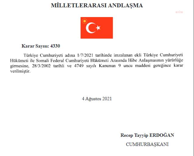 TÜRKİYE SOMALİ'YE 30 MİLYON DOLAR HİBE EDECEK